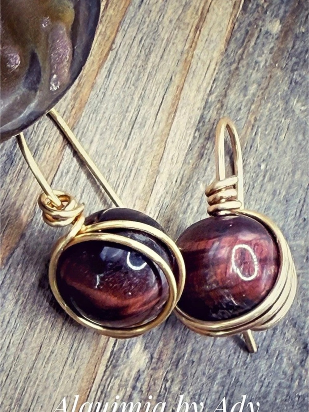 Tiger’s Eye Brown & Gold Stone Drop Earrings